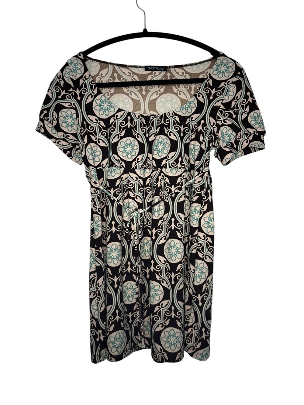 Y2KTattoo Brand Black & Cream Medallion Print Top with Mint Accents